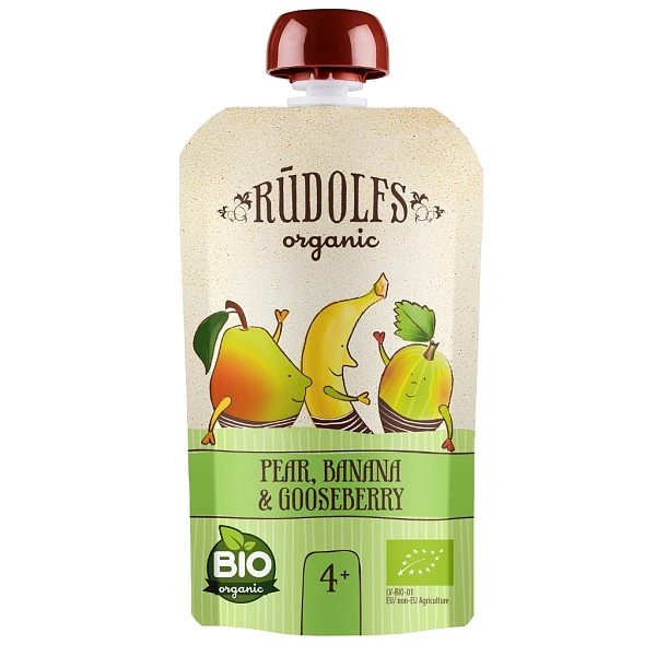 Rudolfs Organic Pouch Pere, banane și agris 110g (4+) Rudolfs Organic Pouch Pere, banane și agris 110g (4+)