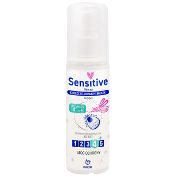 VACO Sensitive Spray contra țânțari, căpușe și musculite cu icaridin 10% pentru copii 6 luni+, 80ml 
