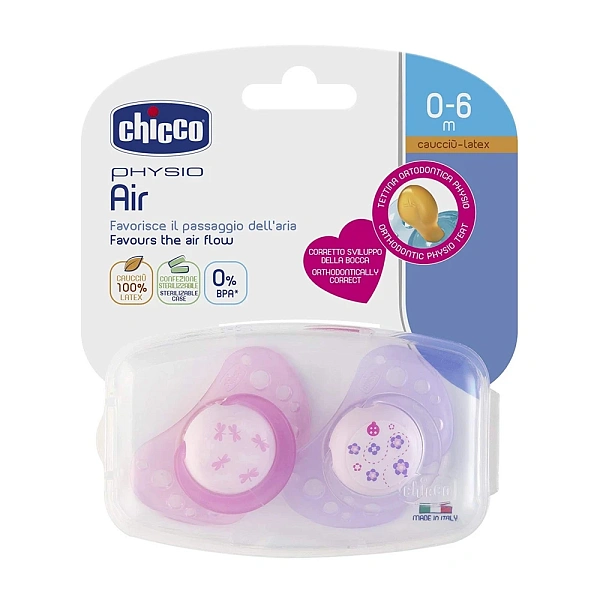 Chicco Suzeta Physio Air latex pentru fetite, 0+, 2 buc (7502011)