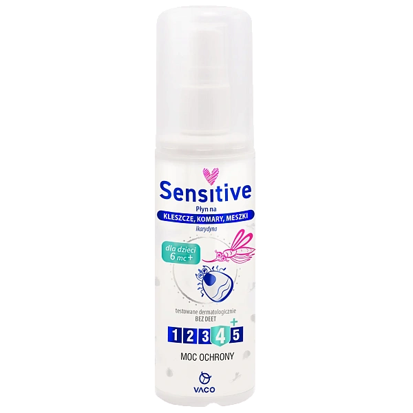 VACO Sensitive Spray contra țânțari, căpușe și musculite cu icaridin 10% pentru copii 6 luni+, 80ml 