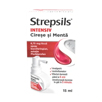 Strepsils Intensiv Cirese si Menta spray bucofaring. 8,75mg/doza 15ml N1