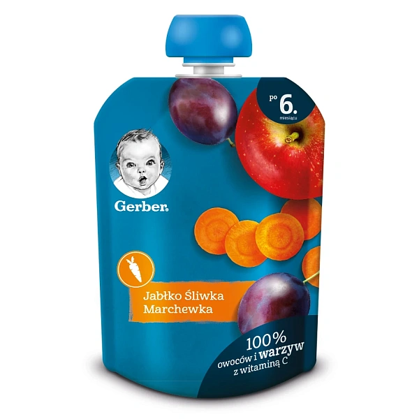 Gerber Pireu din măr,prune,morcov 90g