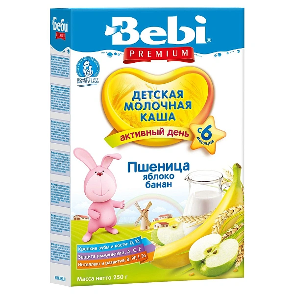 Bebi Prem Terci Lapte grâu, măr, banană 250g Bebi Prem Terci Lapte grâu, măr, banană 250g