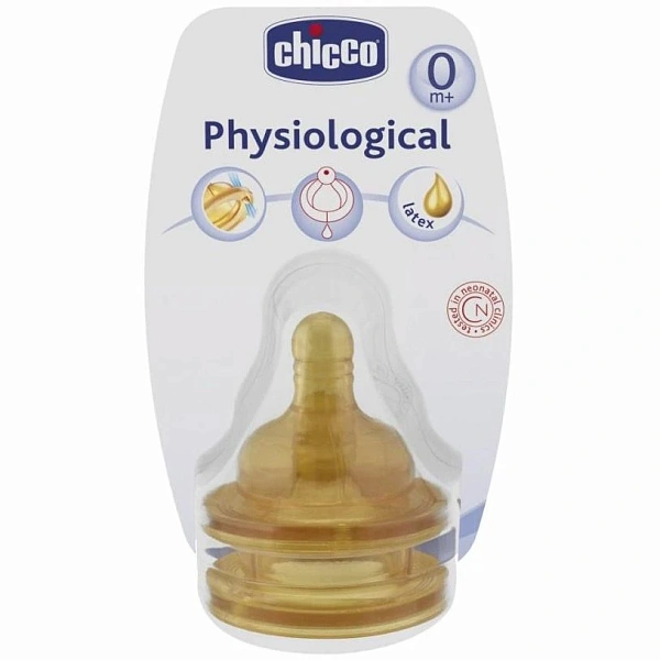 Chicco Tetină Physiologic anticolici, latex, flux normal, 0+, 2buc (208102) (TVA=8%)