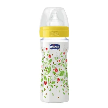 Chicco Biberon plastic Well Being,tetină silicon,flux mediu,0% BPA,2+, 250ml,(206233)