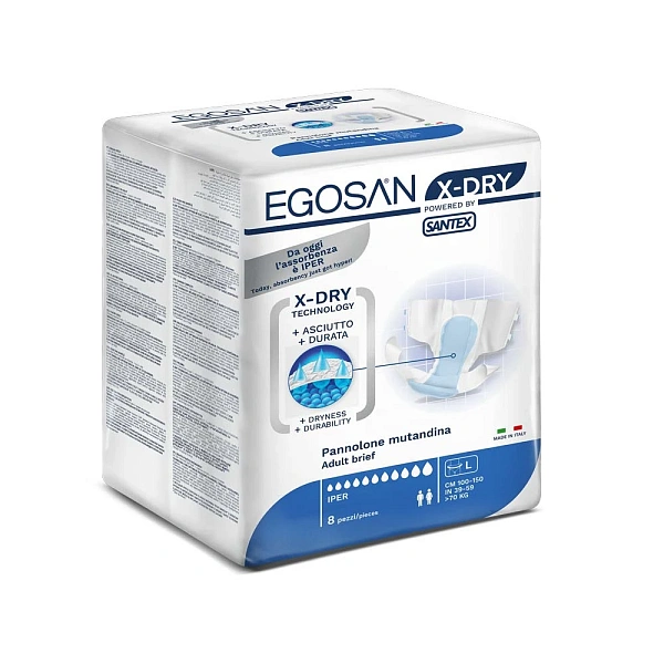 Egosan scutece X-Dry Hiper, L, >70kg, 100-150cm, 8buc