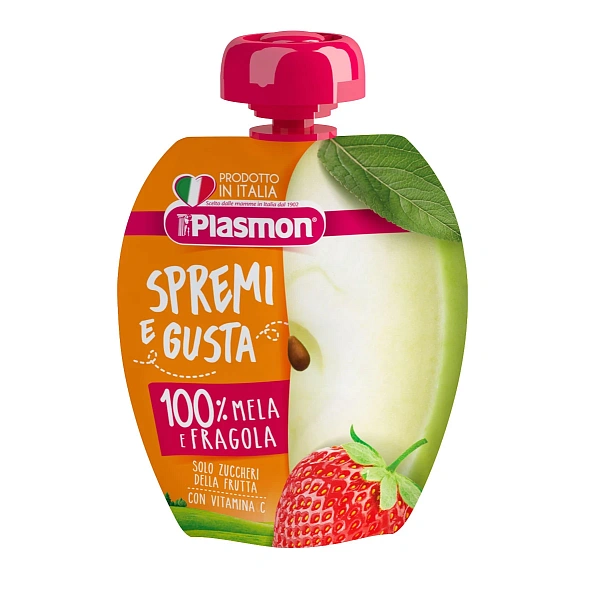 Plasmon Piure omogenizat din mere si capsuna, +6luni, 100g Plasmon Piure omogenizat din mere si capsuna, +6luni, 100g