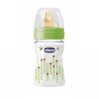 Chicco Biberon plastic Well Being tetină latex, flux normal, unisex 0%BPA, 0+, 150ml (206103)