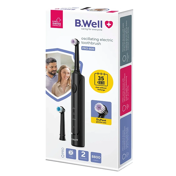 B.Well Sonic Perie electrica neagră (2 perii, USB cablu, husă,fără adapter) (PRO-800)