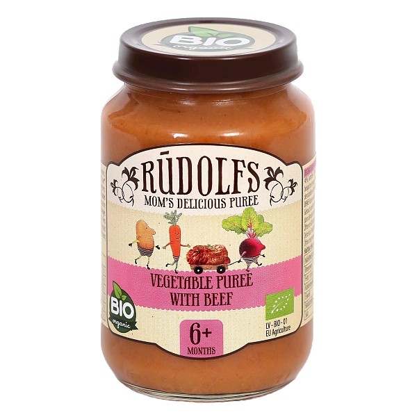 Rudolfs Organic Piure Legume cu carne de vită 190g (6+) Rudolfs Organic Piure Legume cu carne de vită 190g (6+)