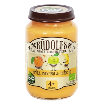 Rudolfs Organic Piure Mere, banane, caise 190g (4+)