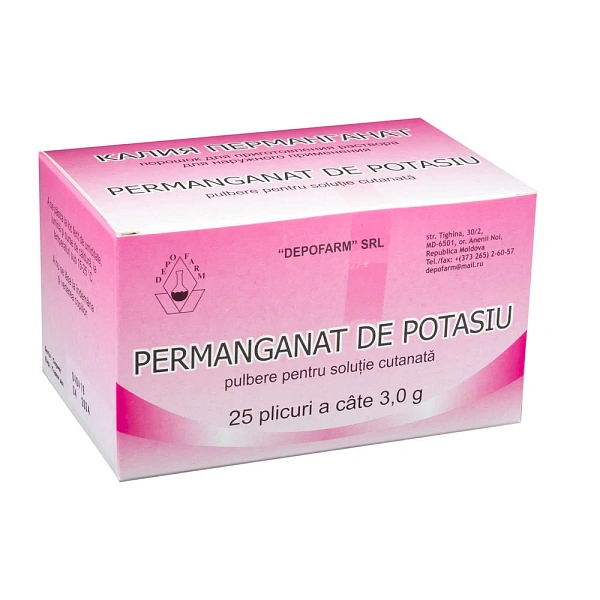 Permanganat de potasiu 5g pulb.sol.cutanata N25 Permanganat de potasiu 5g pulb.sol.cutanata N25