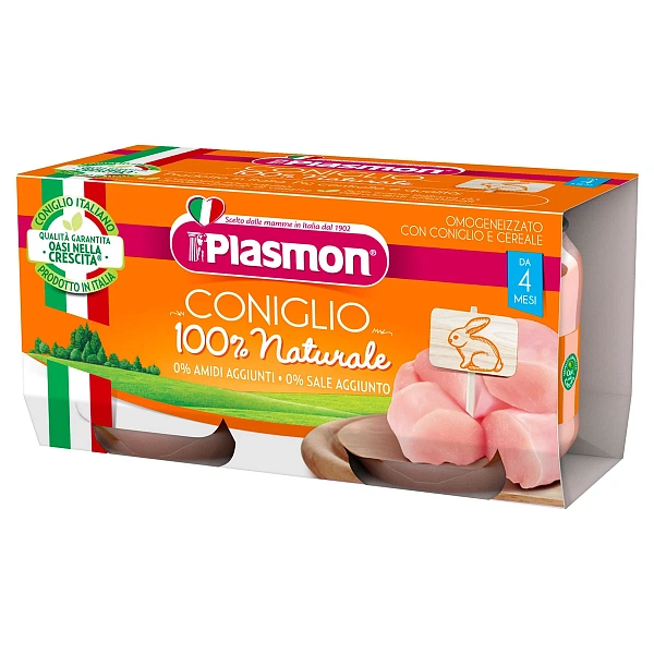 Plasmon Piure omogenizat cu carne din iepuri ,+4 luni ,2x80g Plasmon Piure omogenizat cu carne din iepuri ,+4 luni ,2x80g