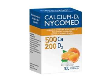 Calciu D3 500mg/200UI comp.mast. cu gust de portocala N100 (Nycomed)