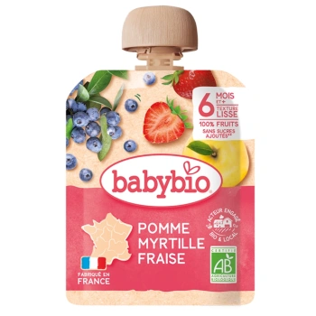 Babybio Pouch din mere, afine și capsuni (6+) 90g