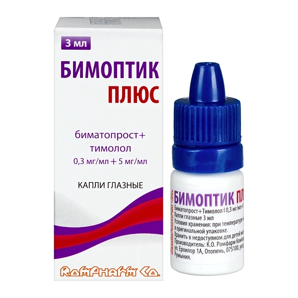Bimoptic Plus Rompharm 0,3mg/5mg/ml 3ml pic.oft.sol. N1 (Rompharm)