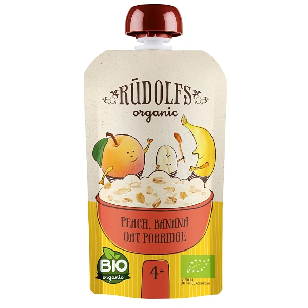 Rudolfs Organic Pouch Piersici, banane și ovăz 110g (4+)