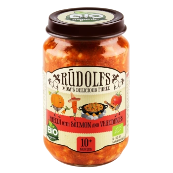 Rudolfs Organic Piure Orez Paella cu somon și legume 190g (12+)