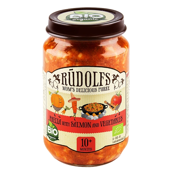 Rudolfs Organic Piure Orez Paella cu somon și legume 190g (12+) Rudolfs Organic Piure Orez Paella cu somon și legume 190g (12+)