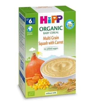 Hipp 2897 Terci organic fără lapte, multicereale cu dovleac și morcov (6 luni) 200g