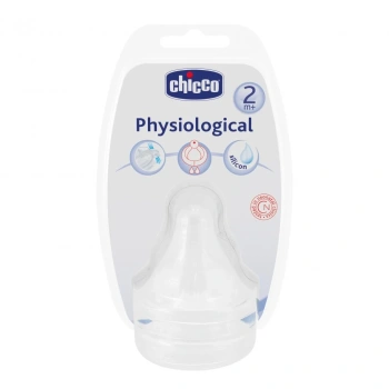 Chicco Tetină Physiologic anticolici, silicon, flux mediu, 2+, 2buc (816260/208232)