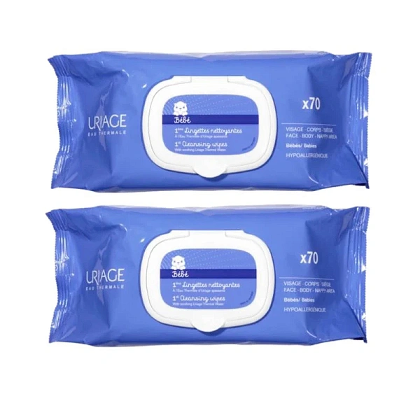 Uriage Bebe 1er Șervețele umede infuzate cu aloe vera și apă termală, N70, 2buc