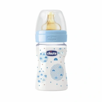 Chicco Biberon plastic Well Being, tetina silicon, flux normal, baieti, 0%BPA, 0+, 150ml (286112)