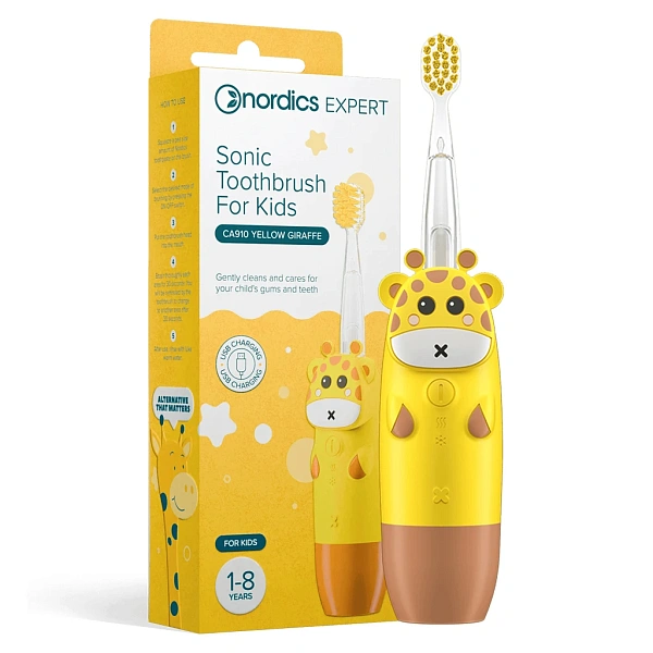 Nordics Kids sonic Periuță electrică de dinți pentru copii Girafă galbenă