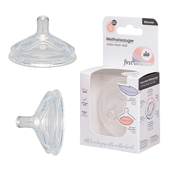 NIP First moments Tetina rotunda cu gât larg, silicon anti-colic, universal 0+, flux S NIP First moments Tetina rotunda cu gât larg, silicon anti-colic, universal 0+, flux S