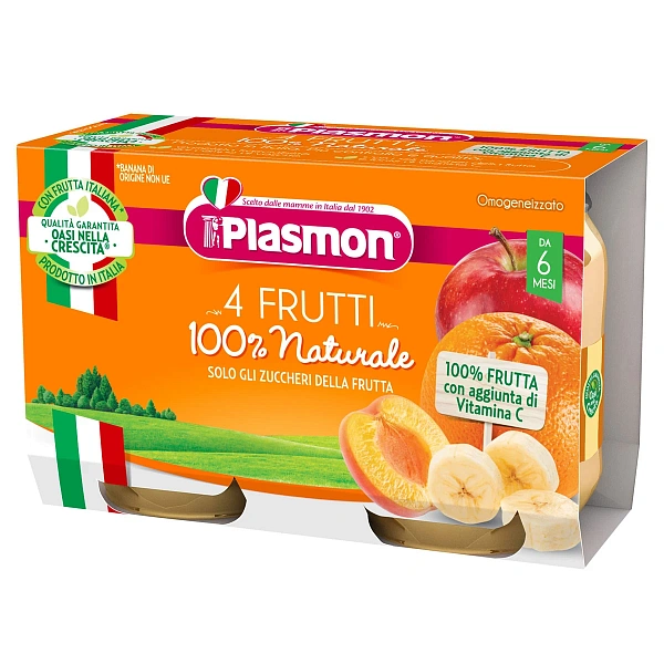 Plasmon Piure omogenizat din 4 fructe, +6luni, 2x104g