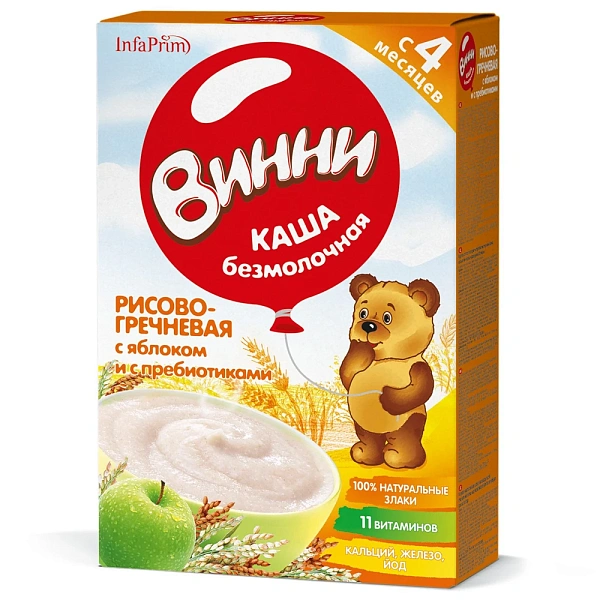 Vinni Terci fără lapte. orez, hrișcă, măr, probiotice 200g Vinni Terci fără lapte. orez, hrișcă, măr, probiotice 200g