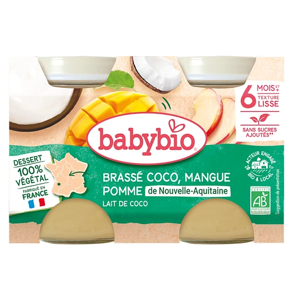 Babybio Desert vegetal din mango, lapte de cocos și mere (6+) 2x130g