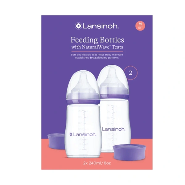 Lansinoh Biberon din plastic, tetină silicon, flux mediu, 0% BPA, 2buc, 3+, 240ml (75850)