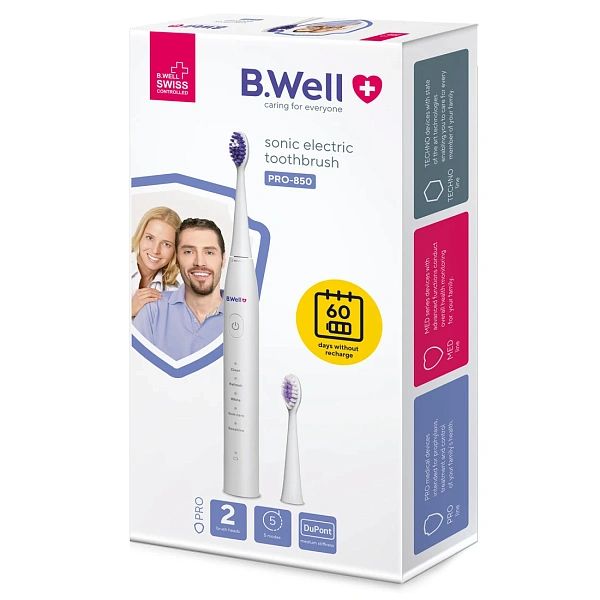 B.Well Sonic Perie electrică albă (2 perii, USB cablu, husa) (PRO-850)