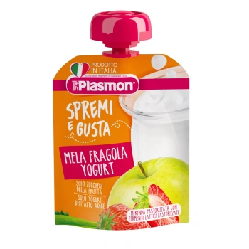 Plasmon Piure din capsuna, mar si iaurt cu Calciu, +12luni, 85g