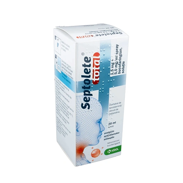 Septolete total 1,5mg+5mg/ml 30ml spray bucofaring.  Septolete total 1,5mg+5mg/ml 30ml spray bucofaring.
