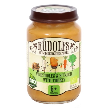 Rudolfs Organic Piure Legume cu carne de curcan 190g (6+)