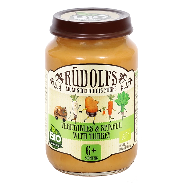 Rudolfs Organic Piure Legume cu carne de curcan 190g (6+)