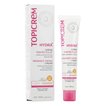 Topicrem HYDRA+ Cremă hidratanta iluminatoare cu nuanța Light SPF50, 40ml Topicrem HYDRA+ Cremă hidratanta iluminatoare cu nuanța Light SPF50, 40ml