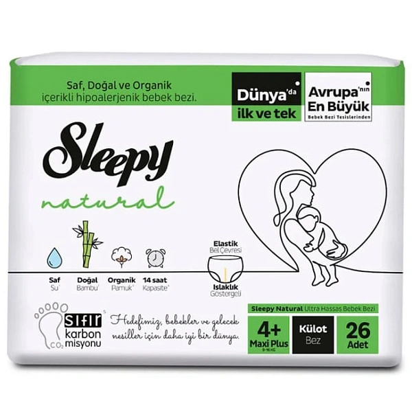 Scutece Sleepy Natural Chiloței 4+ Maxi Plus (9-16 kg) N26