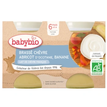 Babybio Piure cu lapte de capră, caise și banane (6+) 2x130g