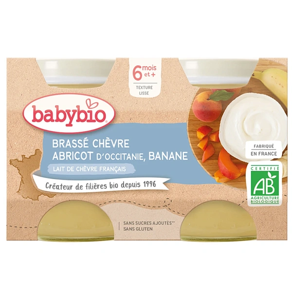 Babybio Piure cu lapte de capră, caise și banane (6+) 2x130g